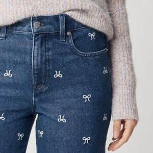 J. Crew High Rise Blue Jeans with White Embroidery